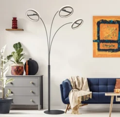 Lámpara de pie LED Della, altura 190 cm, negro/gris oscuro, 3 luces.