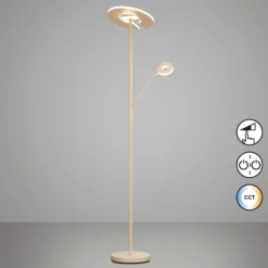 Lámpara de pie LED Dent, color arena, 180 cm, metal, CCT 2 luces.