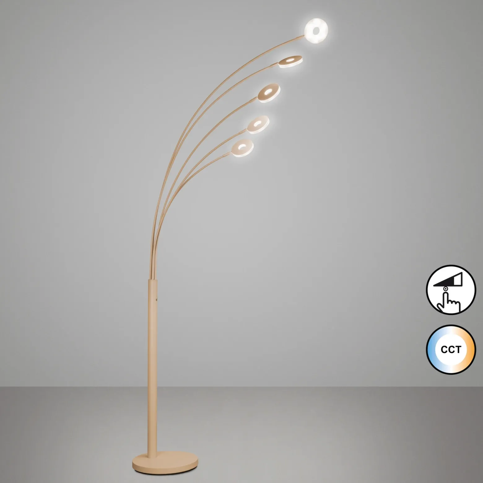 Lámpara de pie LED Dent, color arena Altura 225 cm, CCT, 5 luces.