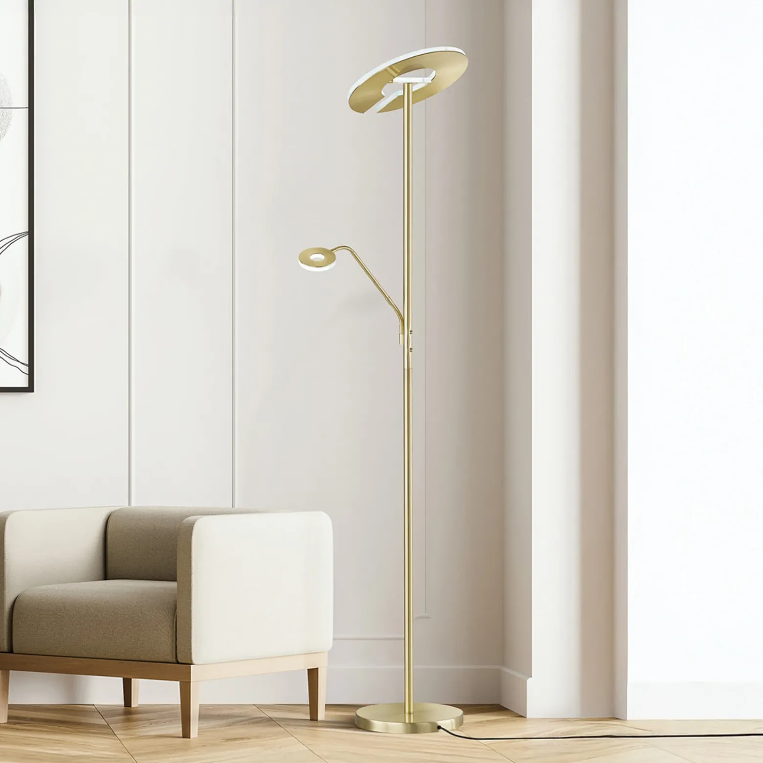 Lámpara de pie LED Dent, color latón, 180 cm, CCT, 2 luces