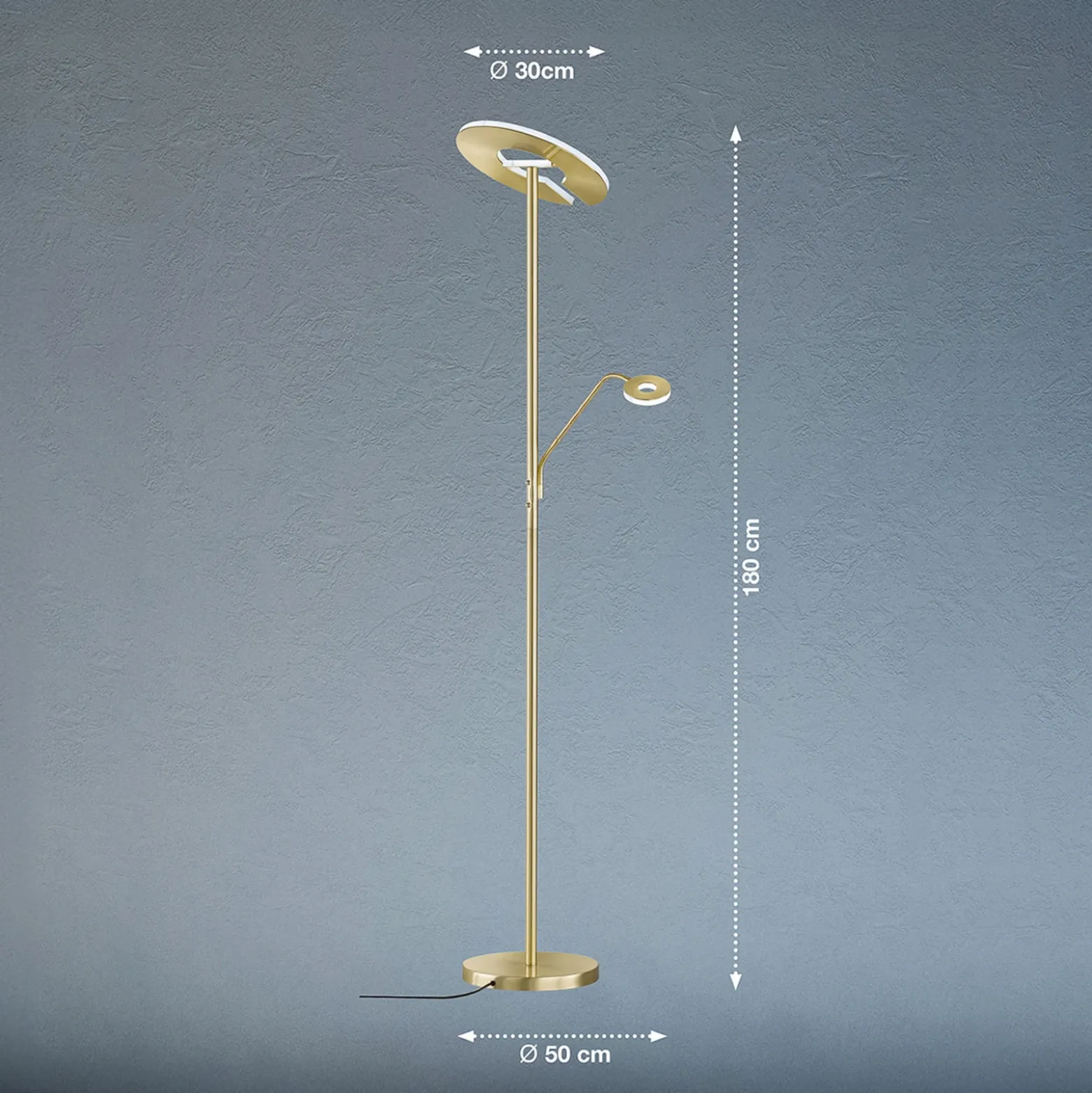Lámpara de pie LED Dent, color latón, 180 cm, CCT, 2 luces
