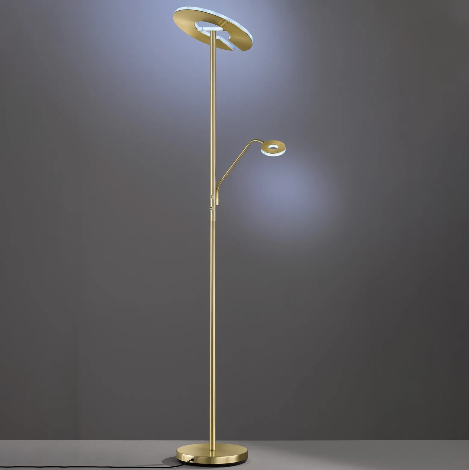 Lámpara de pie LED Dent, color latón, 180 cm, CCT, 2 luces