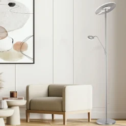 Lámpara de pie LED Dent, color níquel, 180 cm, CCT, 2 luces