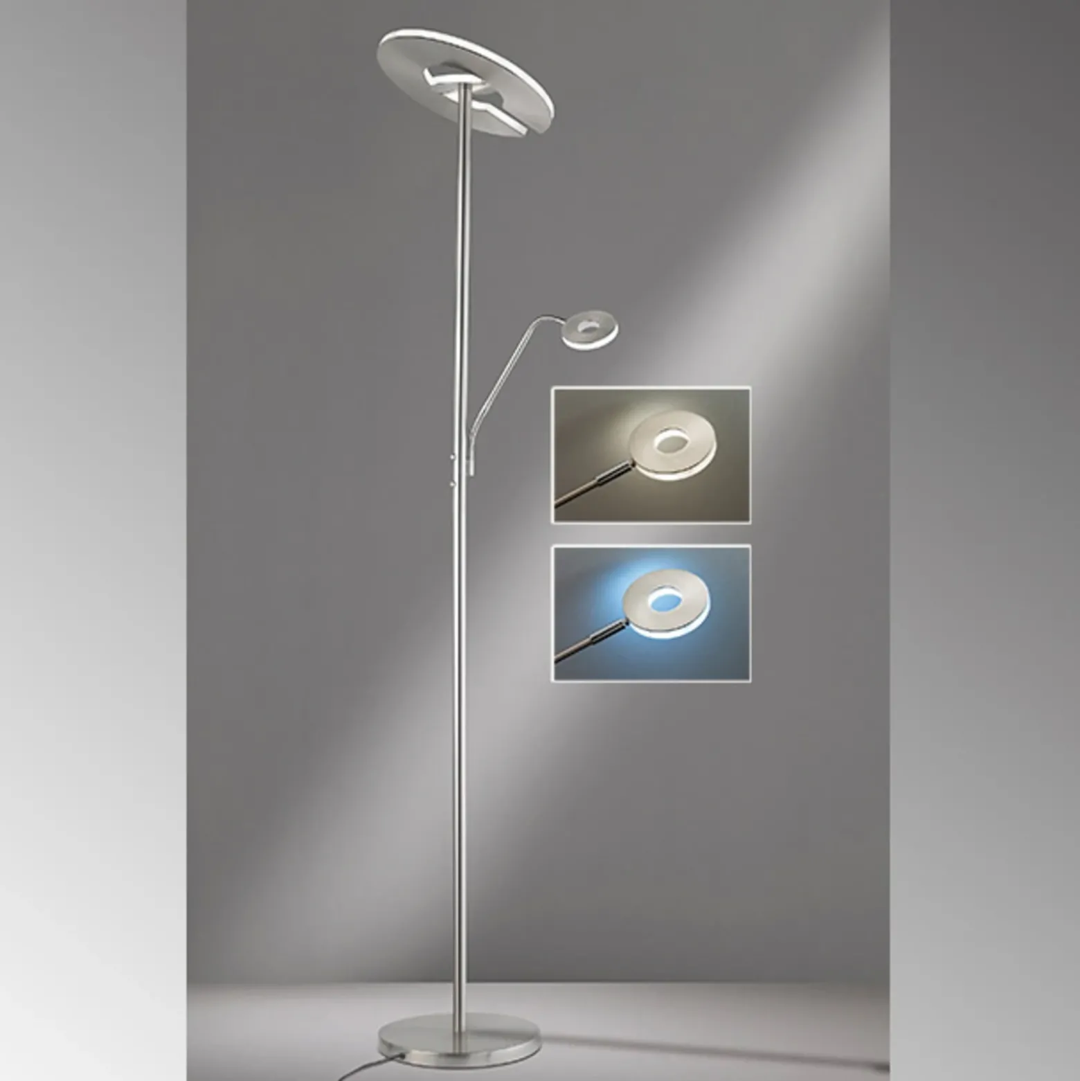 Lámpara de pie LED Dent, color níquel, 180 cm, CCT, 2 luces