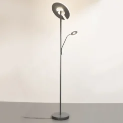 Lámpara de pie LED Dent, gris arena, 180 cm, metal, CCT, 2 luces.