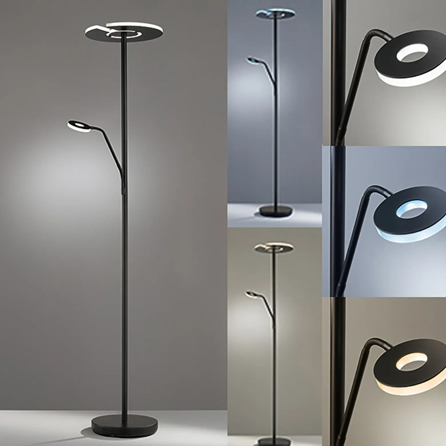 Lámpara de pie LED Dent, negra, 180 cm, CCT, 2 luces