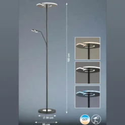 Lámpara de pie LED Dent, negra, 180 cm, CCT, 2 luces