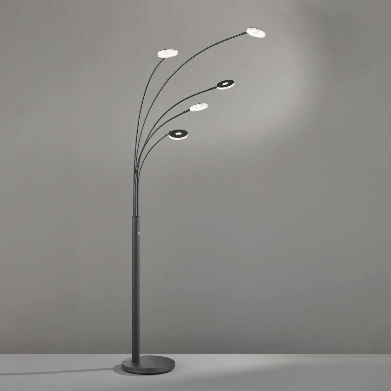 Lámpara de pie LED Dent, negro, 225 cm, metal, CCT, 5 luces.