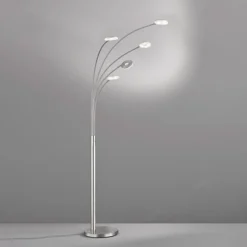 Lámpara de pie LED Dent, níquel/cromo, 225 cm, metal, CCT 5 luces.