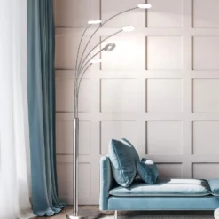 Lámpara de pie LED Dent, níquel/cromo, 225 cm, metal, CCT 5 luces.