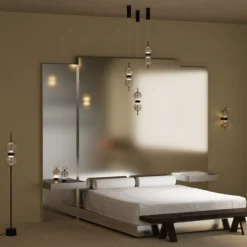 Lámpara de pie LED DOUBLE MOON, negro/gris ahumado, altura 146 cm