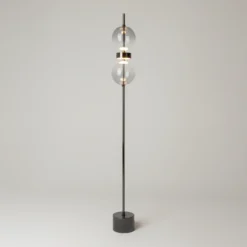 Lámpara de pie LED DOUBLE MOON, negro/gris ahumado, altura 146 cm