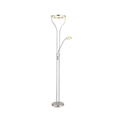 Lámpara de pie LED Ebro, altura 194 cm, color níquel, 2 luces.