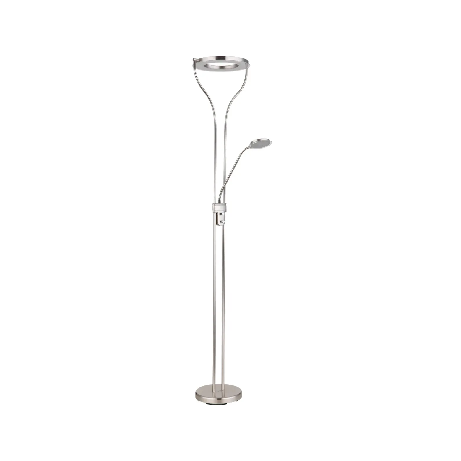 Lámpara de pie LED Ebro, altura 194 cm, color níquel, 2 luces.