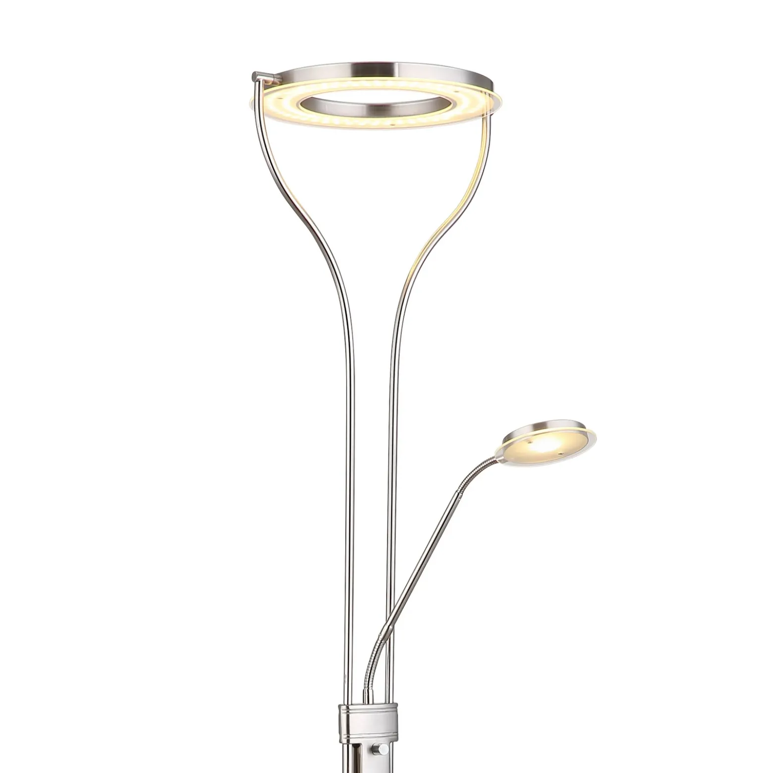 Lámpara de pie LED Ebro, altura 194 cm, color níquel, 2 luces.