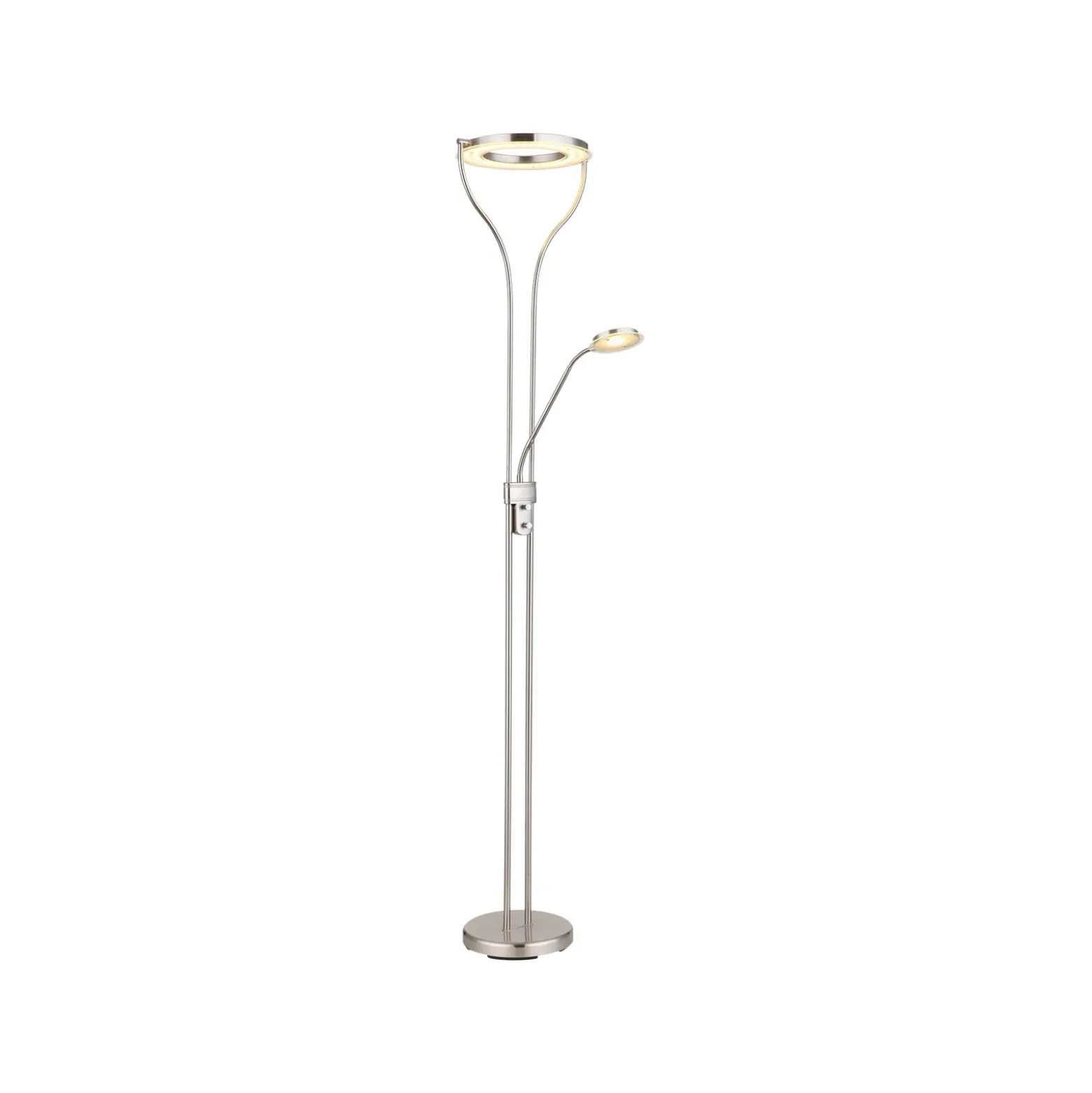 Lámpara de pie LED Ebro, altura 194 cm, color níquel, 2 luces.