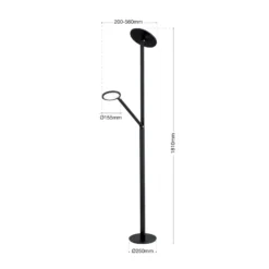 Lámpara de pie LED Fati, altura 181 cm, aluminio, brazo de lectura, atenuador,
