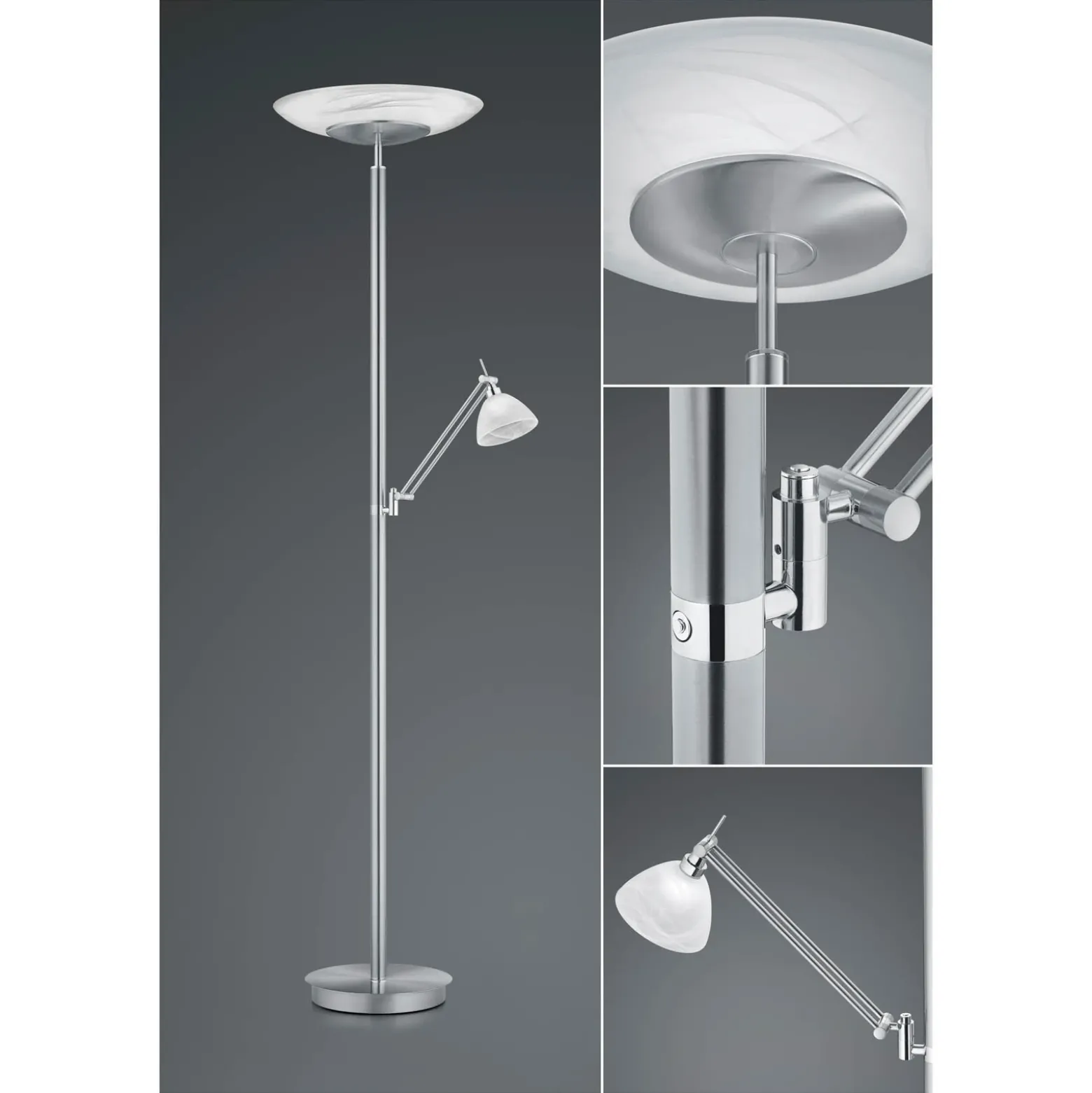 Lámpara de pie LED Findus, 2 luces, níquel