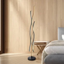 Lámpara de pie LED Geronimo, altura 135 cm, negro/aspecto madera