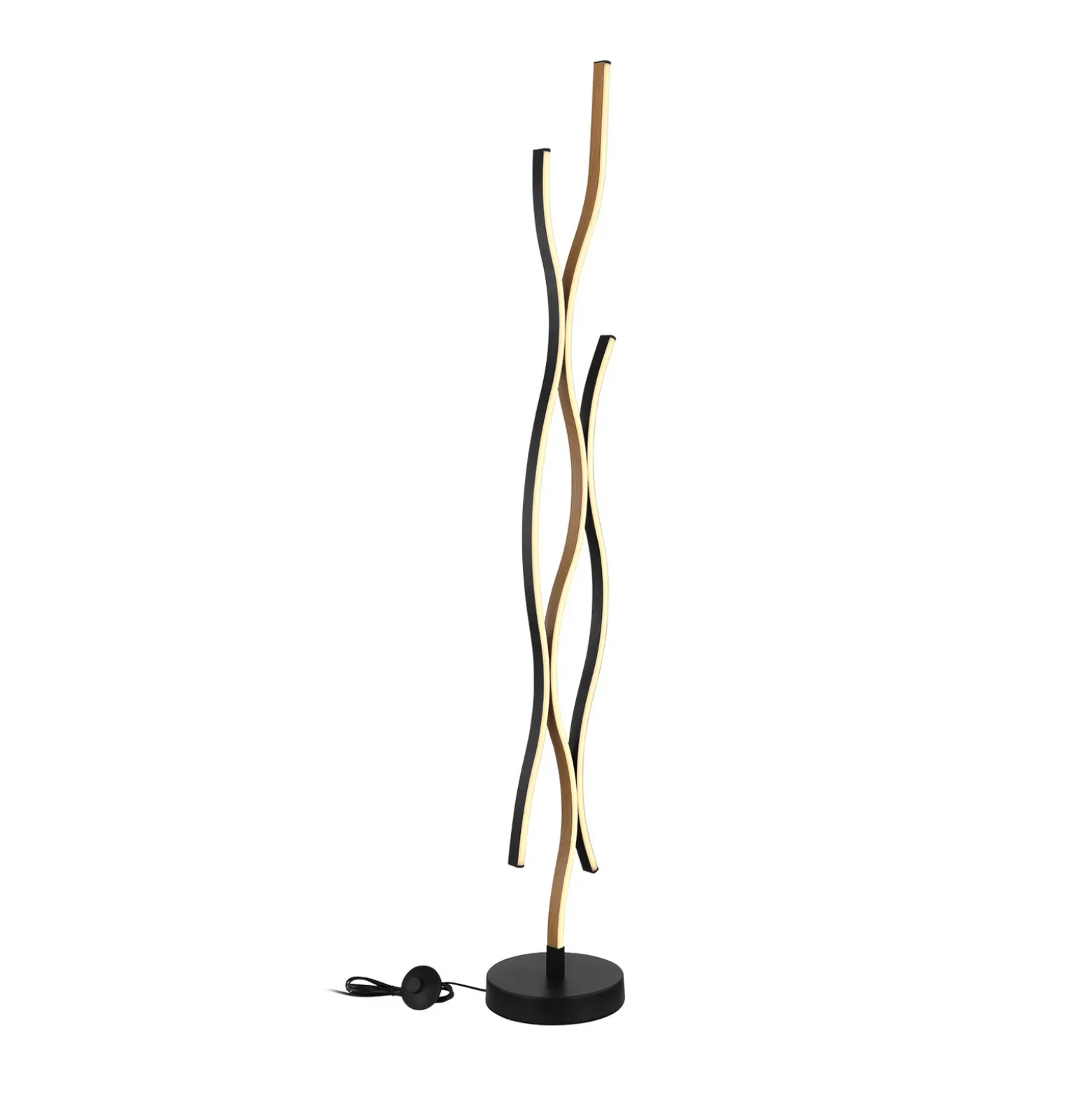 Lámpara de pie LED Geronimo, altura 135 cm, negro/aspecto madera