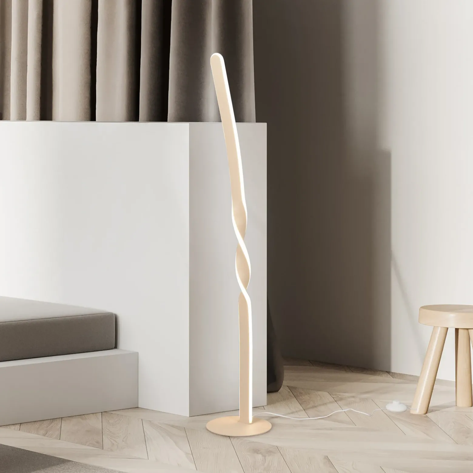 Lámpara de pie LED Ginko, arena, metal, altura 110 cm