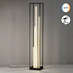 Lámpara de pie LED Grid, negro/oro, metal, CCT, atenuable