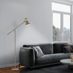 Lámpara de pie LED Helestra LUK, marrón, atenuable, altura ajustable