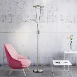 Lámpara de pie LED Helia con lámpara de lectura LED, acero