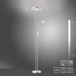 Lámpara de pie LED Helia con lámpara de lectura LED, acero