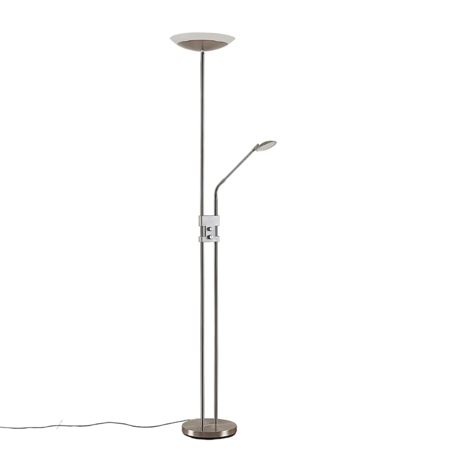 Lámpara de pie LED Jonne de Lindby, redonda, brazo de lectura, atenuable, 180 cm