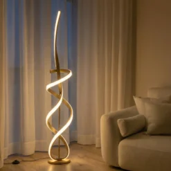 Lámpara de pie LED Kira, altura 140 cm, color dorado, metal, 4000K