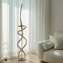 Lámpara de pie LED Kira, altura 140 cm, color dorado, metal, 4000K