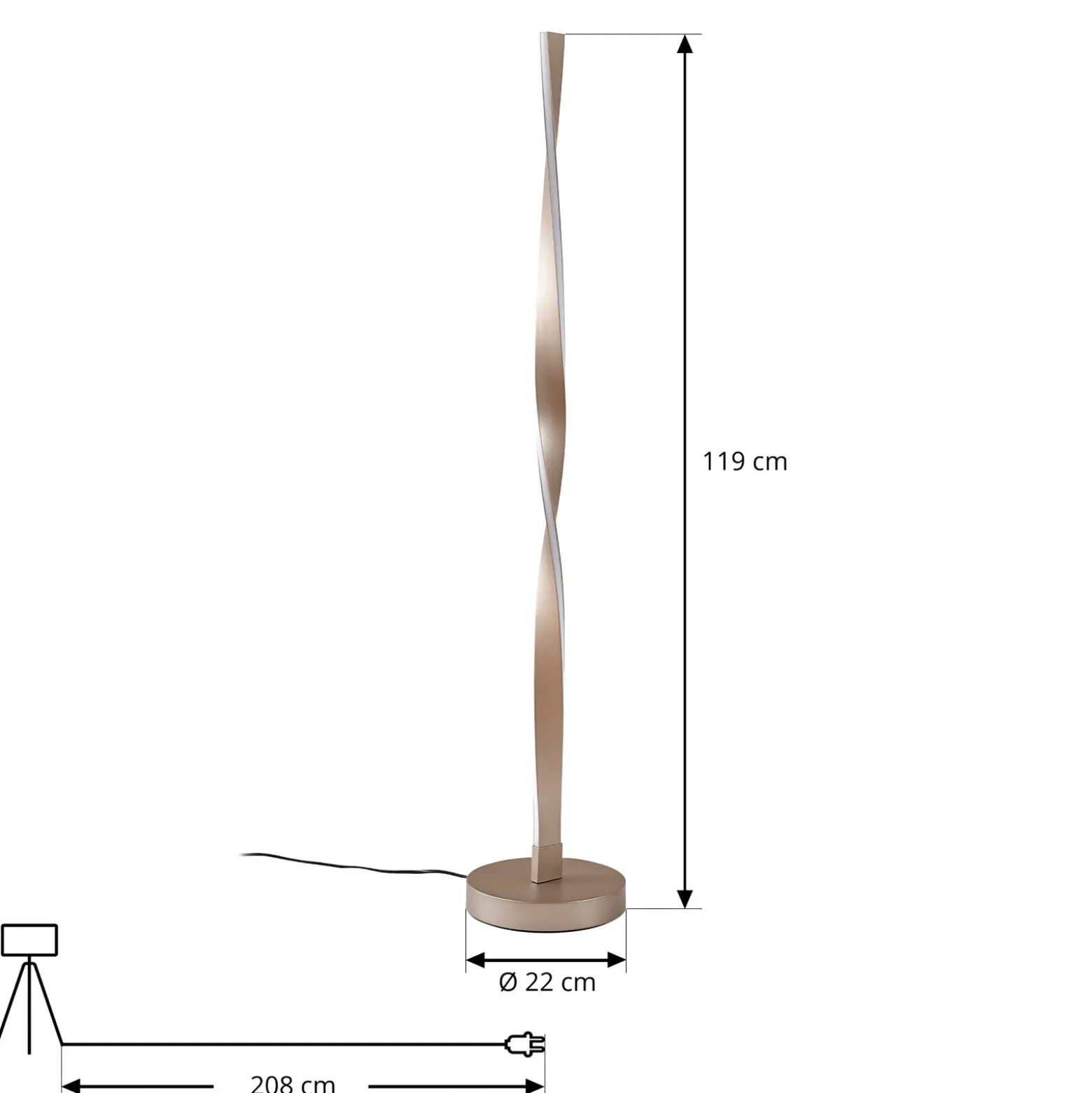 Lámpara de pie LED Lindby «Jaren», negra/marrón, 114 cm, CCT