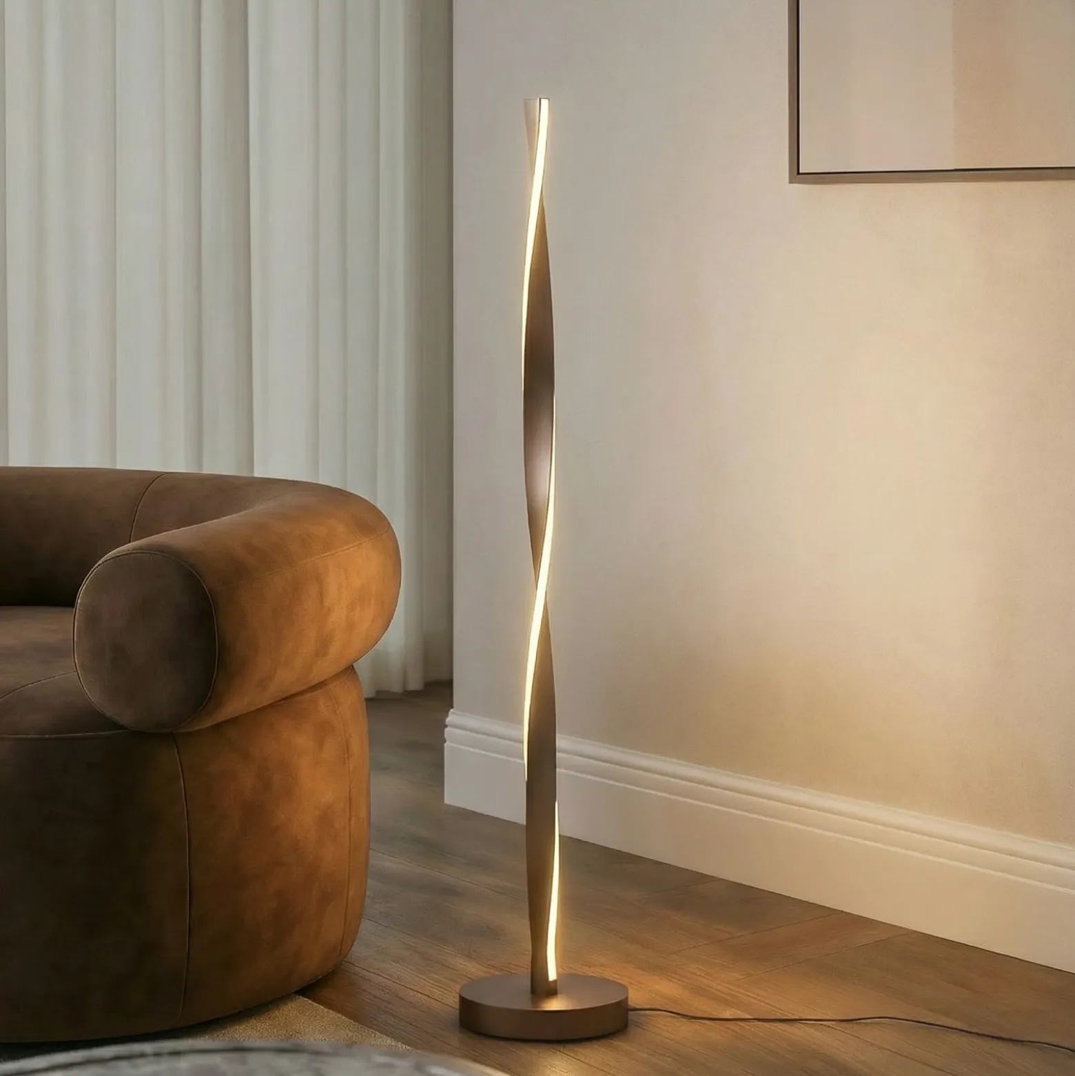 Lámpara de pie LED Lindby «Jaren», negra/marrón, 114 cm, CCT