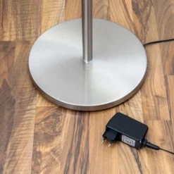 Lámpara de pie LED Lindby Malea, color níquel, atenuable, 180 cm