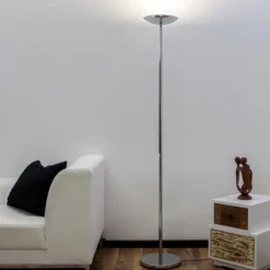 Lámpara de pie LED Lindby Malea, color cromo, atenuable, 180 cm