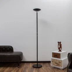 Lámpara de pie LED Lindby Malea, negra, de metal, atenuable, 180 cm