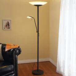 Lámpara de pie LED Lindby Ragna, brazo de lectura, marrón oscuro, atenuable