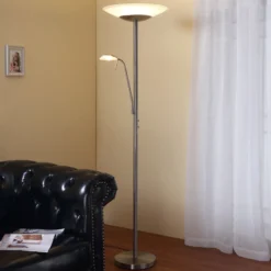 Lámpara de pie LED Lindby Ragna, brazo de lectura, níquel, atenuable