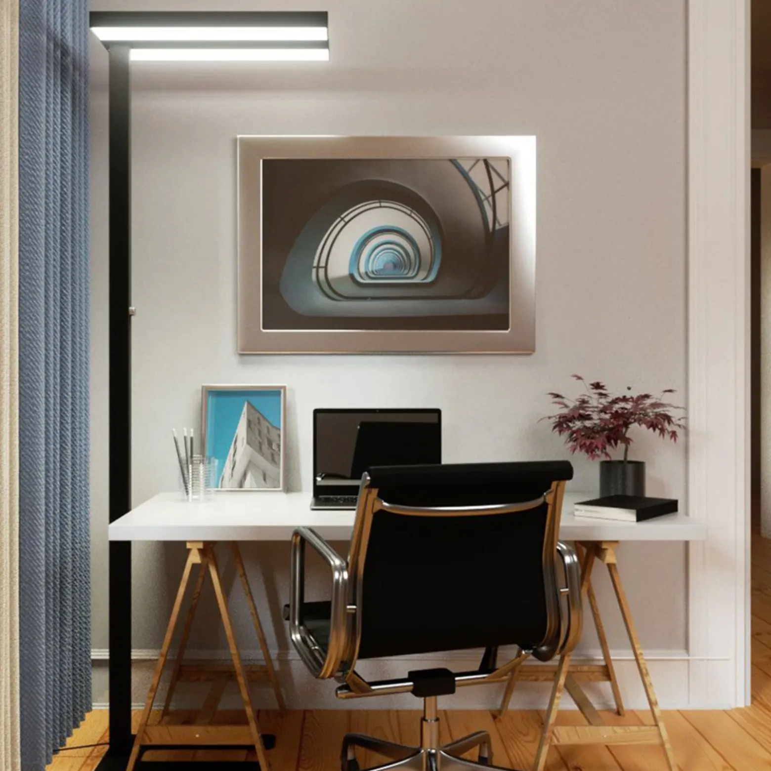 Lámpara de pie LED Logan Basic de Arcchio, negra, 7500 lm, atenuable