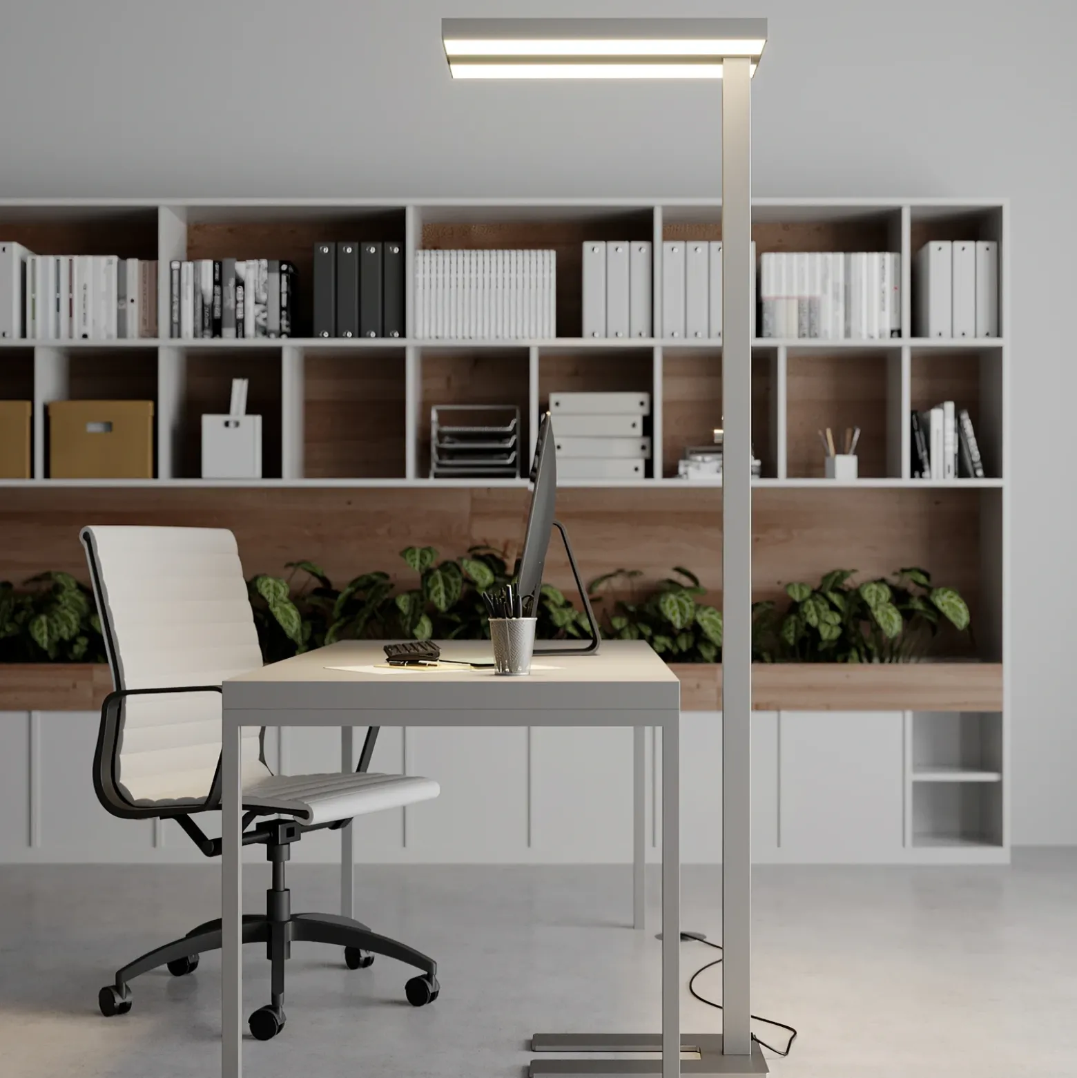 Lámpara de pie LED Logan Basic de Arcchio, plateada, 6000 lm, atenuable