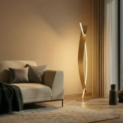 Lámpara de pie LED Lucande Marija, dorada, atenuable, 140 cm