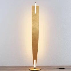 Lámpara de pie LED Lucande Marija, dorada, atenuable, 140 cm