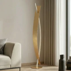 Lámpara de pie LED Lucande Marija, dorada, atenuable, 140 cm
