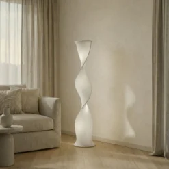 Lámpara de pie LED Lucande Novelle, blanca, CCT, altura 137 cm, Ø 29 cm