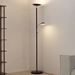 lámpara de pie LED Malea de Lindby, negra, lámpara de lectura, atenuable