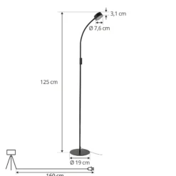 lámpara de pie LED Maori de Lindby, 140 cm, negro, CCT, atenuable