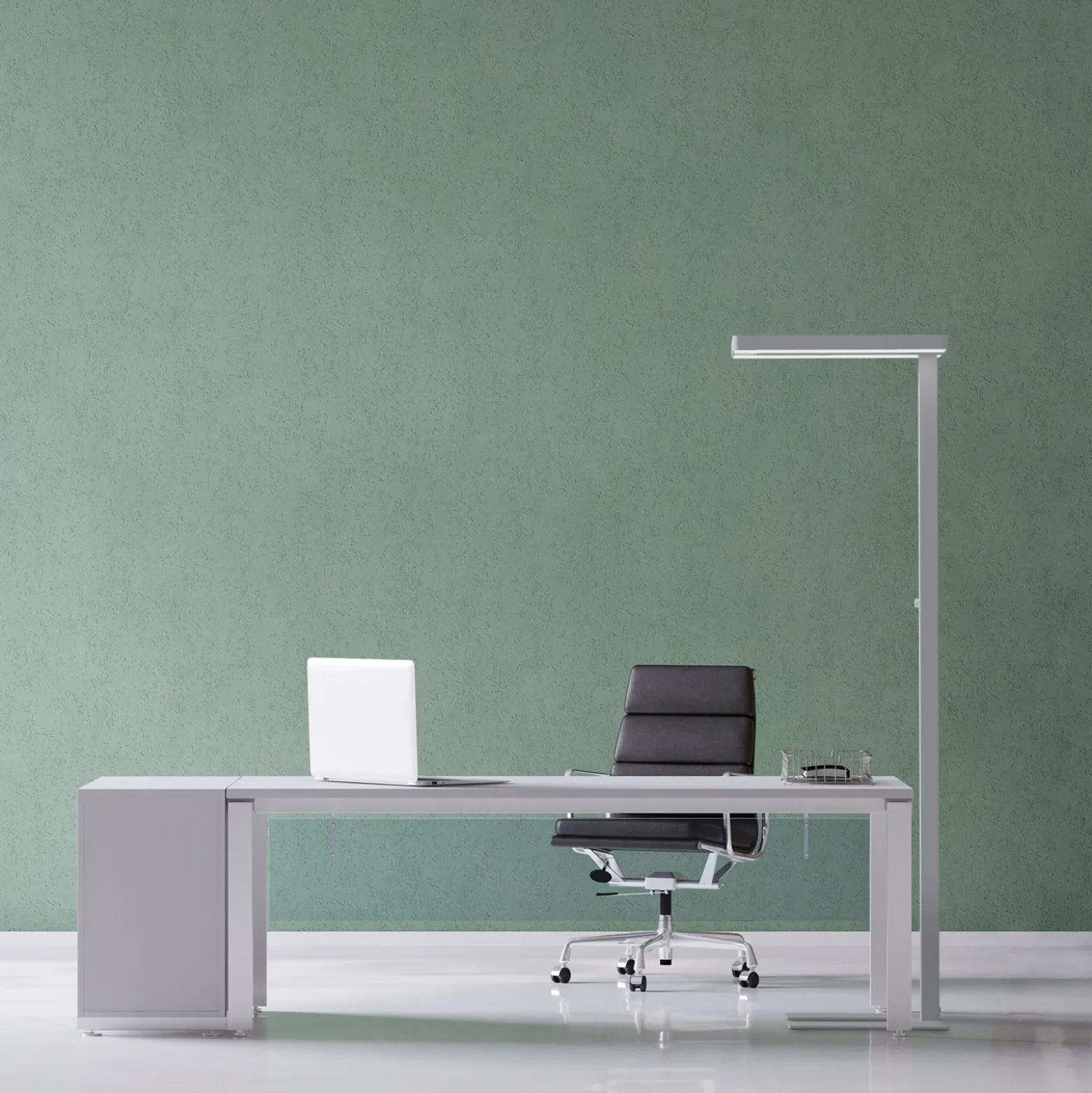 Lámpara de pie LED MAULjaval, color plata, 196 cm, base atenuable