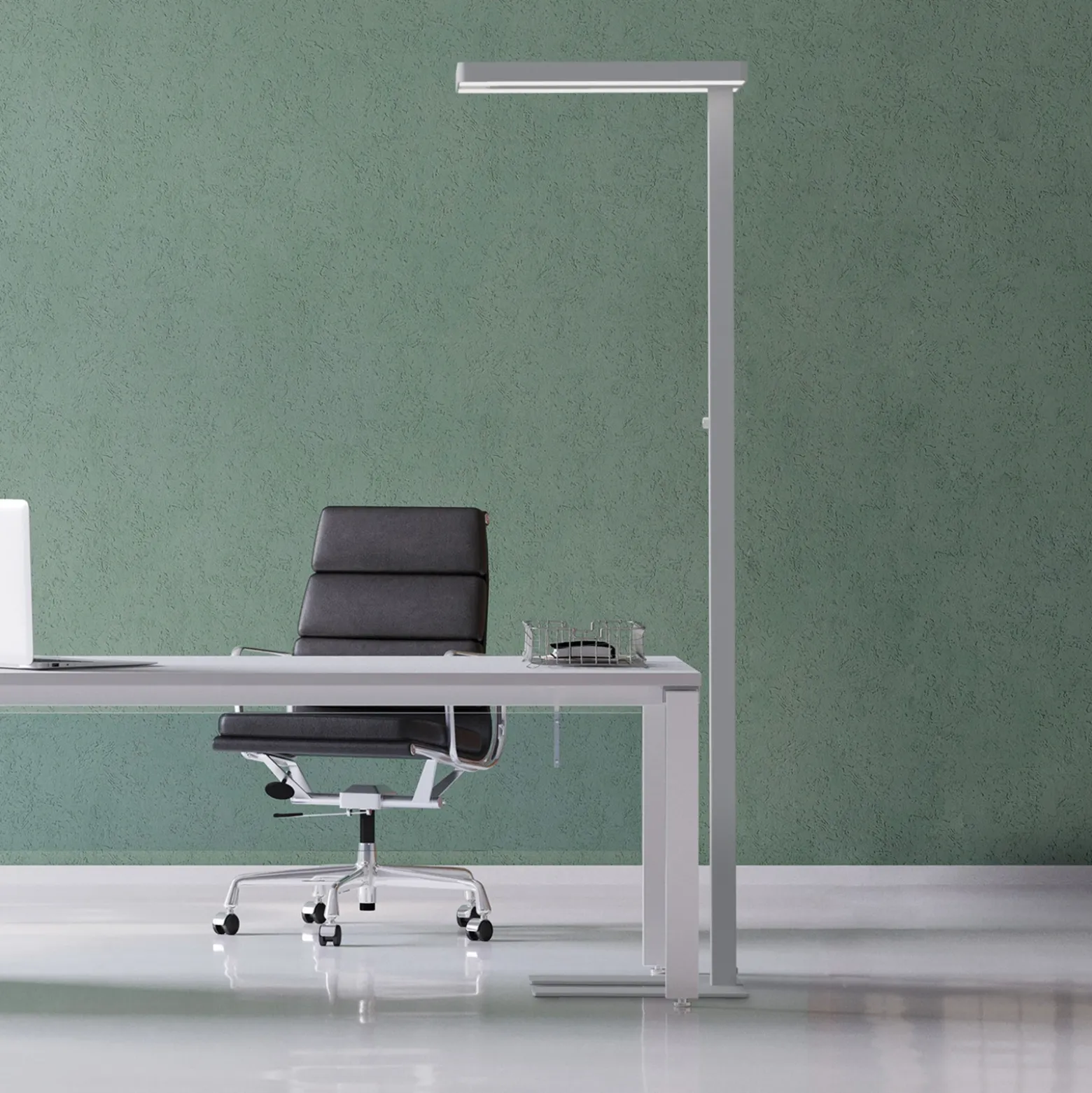 Lámpara de pie LED MAULjaval, color plata, 196 cm, base atenuable