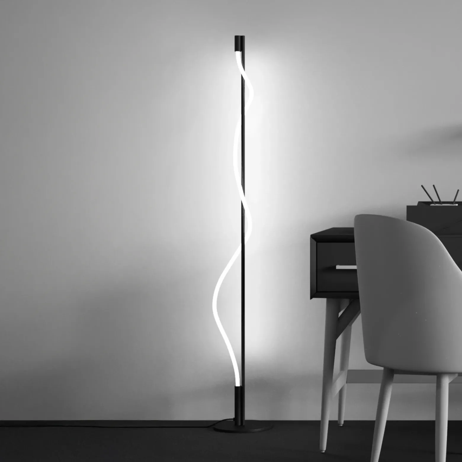 Lámpara de pie LED Maytoni Tau, negra, aluminio, altura 150 cm